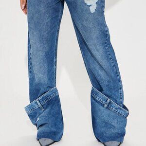 Fashion Nova Cuffed Straight Leg Jeans - Medium Wash (New w/ Tag)